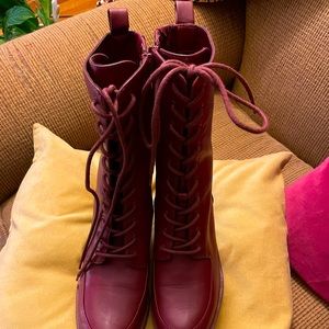 Calf height lace and side zip boot